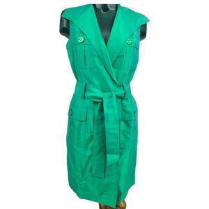 💚RICKIE FREEMAN TERI JON GREEN SHANTUNG SILK TRENCH DRESS FLAWED GEM 6
